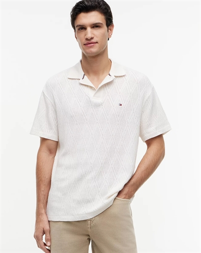 Tommy Hilfiger - Jacquard Classic Fit Polo Skjorte - Ivory Petal